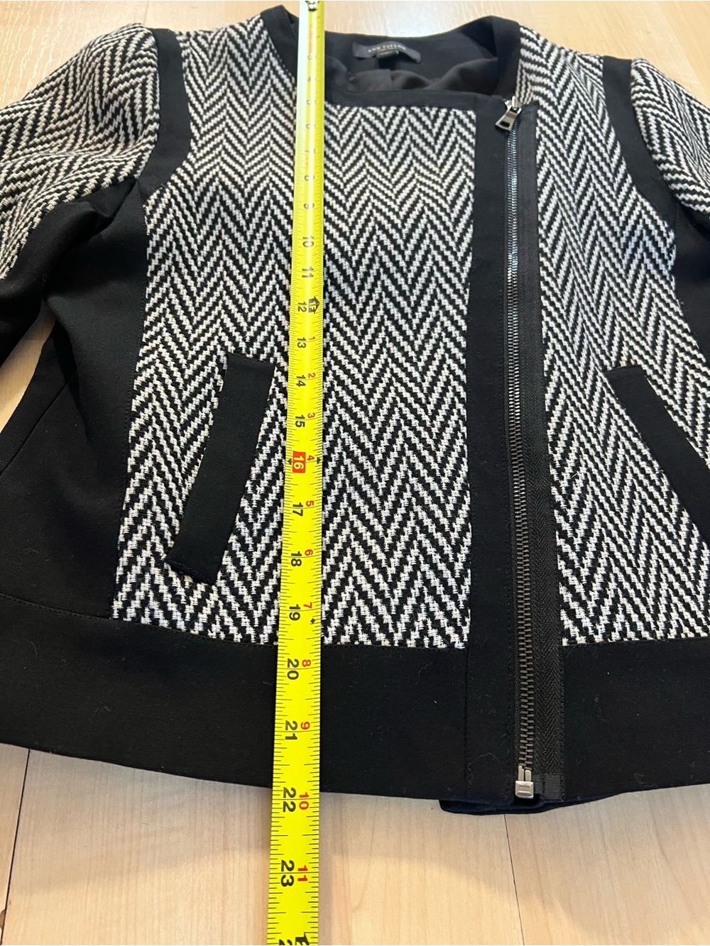 Ann Taylor Jacket Womens Size 6 Black White Herringbone Moto Blazer Coat Career - Picture 6 of 10